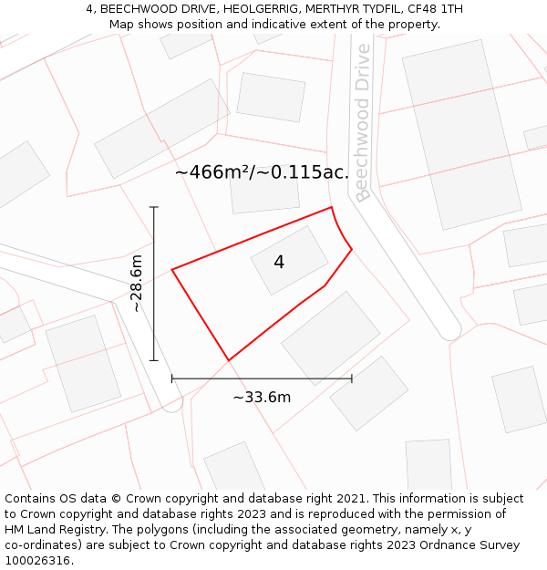 4, BEECHWOOD DRIVE, HEOLGERRIG, MERTHYR TYDFIL, CF48 1TH: Plot and title map