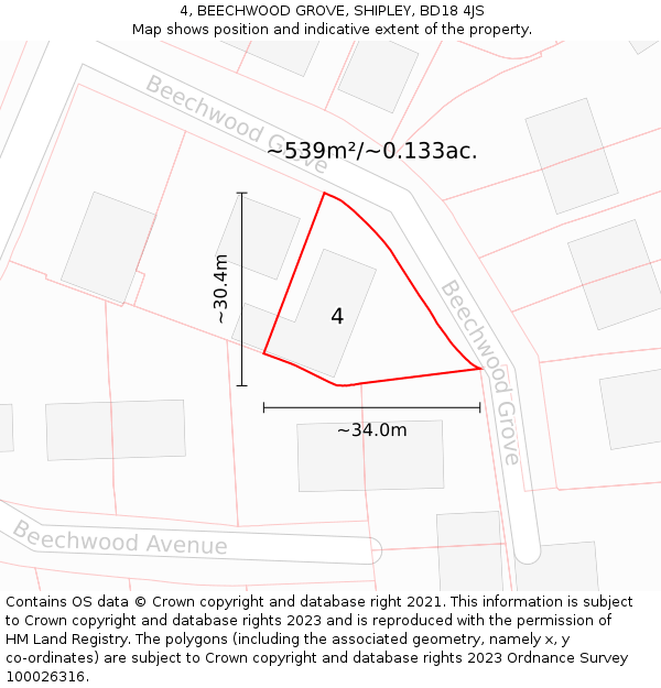 4, BEECHWOOD GROVE, SHIPLEY, BD18 4JS: Plot and title map