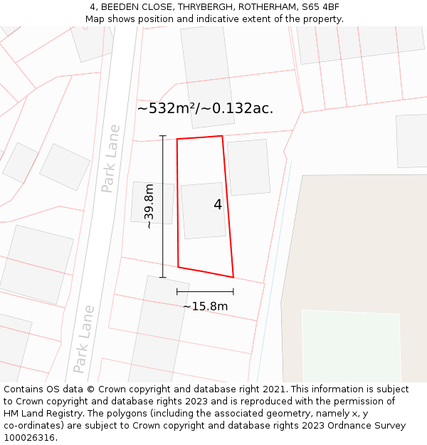 4, BEEDEN CLOSE, THRYBERGH, ROTHERHAM, S65 4BF: Plot and title map