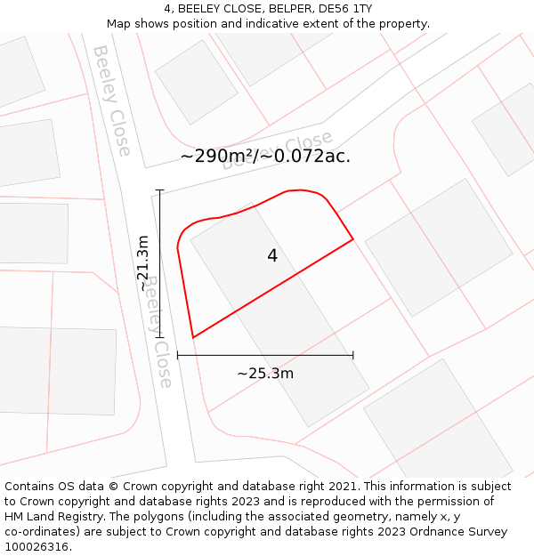 4, BEELEY CLOSE, BELPER, DE56 1TY: Plot and title map