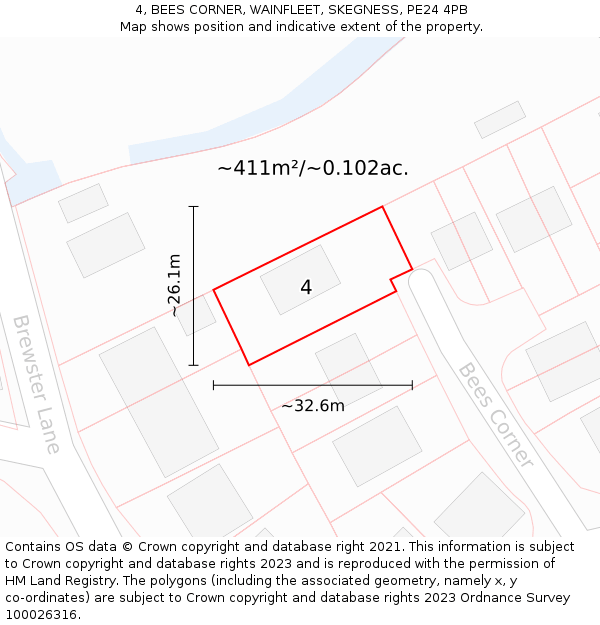4, BEES CORNER, WAINFLEET, SKEGNESS, PE24 4PB: Plot and title map
