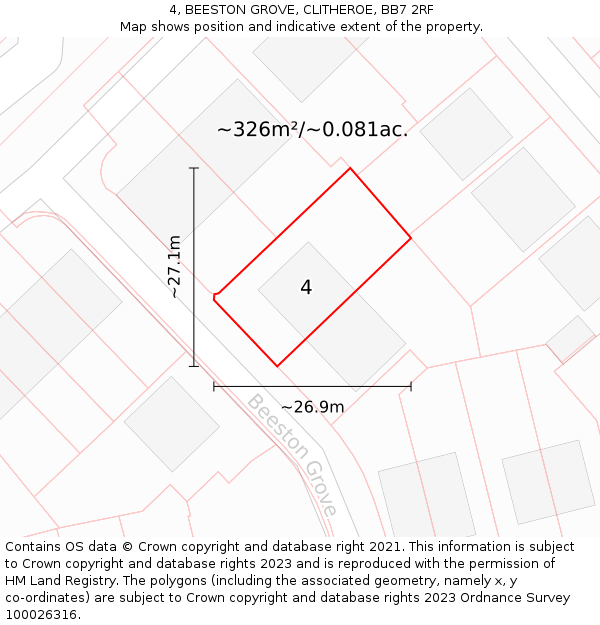 4, BEESTON GROVE, CLITHEROE, BB7 2RF: Plot and title map