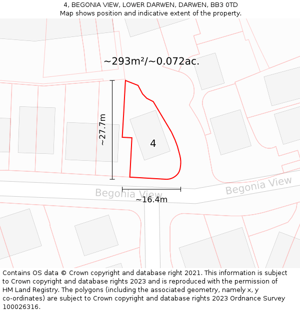 4, BEGONIA VIEW, LOWER DARWEN, DARWEN, BB3 0TD: Plot and title map