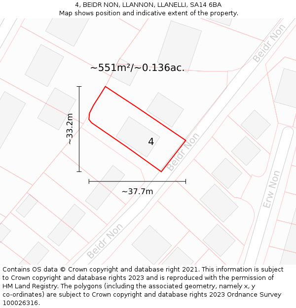4, BEIDR NON, LLANNON, LLANELLI, SA14 6BA: Plot and title map
