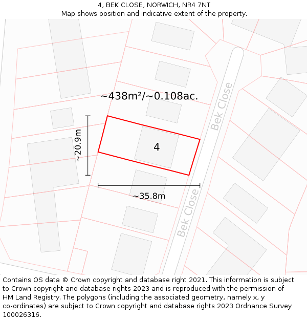 4, BEK CLOSE, NORWICH, NR4 7NT: Plot and title map