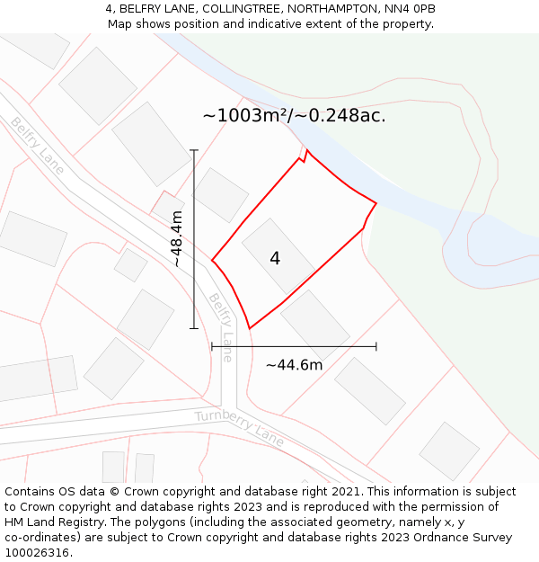 4, BELFRY LANE, COLLINGTREE, NORTHAMPTON, NN4 0PB: Plot and title map