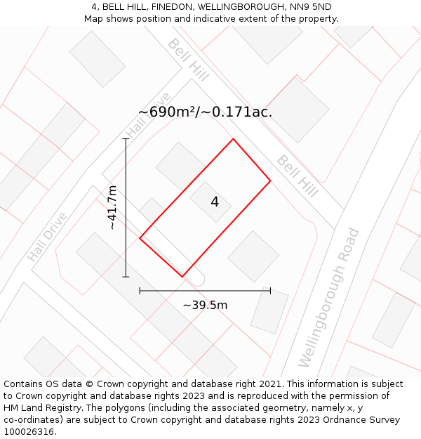 4, BELL HILL, FINEDON, WELLINGBOROUGH, NN9 5ND: Plot and title map