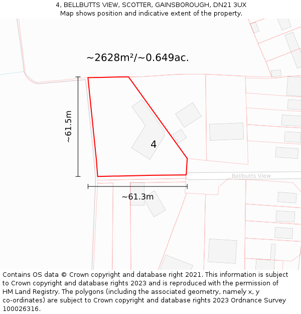 4, BELLBUTTS VIEW, SCOTTER, GAINSBOROUGH, DN21 3UX: Plot and title map