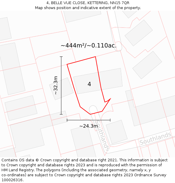 4, BELLE VUE CLOSE, KETTERING, NN15 7QR: Plot and title map