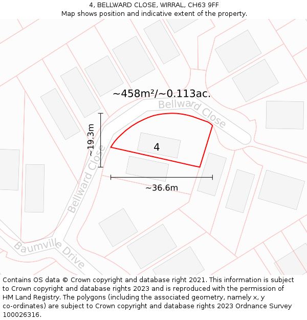 4, BELLWARD CLOSE, WIRRAL, CH63 9FF: Plot and title map