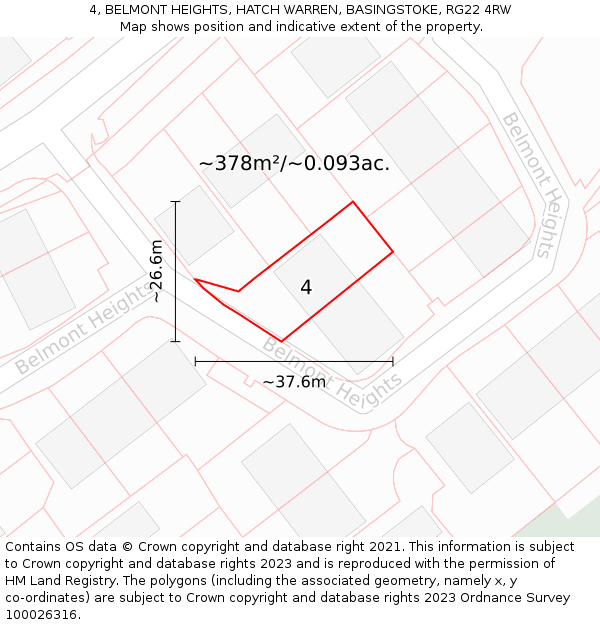 4, BELMONT HEIGHTS, HATCH WARREN, BASINGSTOKE, RG22 4RW: Plot and title map