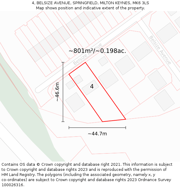 4, BELSIZE AVENUE, SPRINGFIELD, MILTON KEYNES, MK6 3LS: Plot and title map