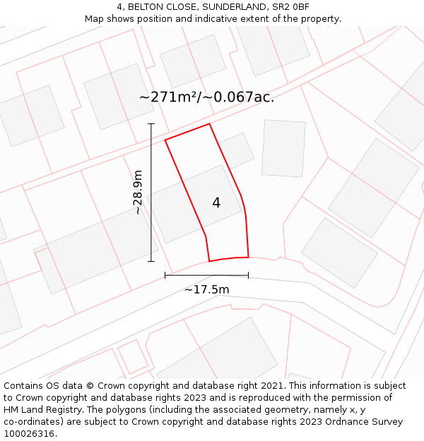 4, BELTON CLOSE, SUNDERLAND, SR2 0BF: Plot and title map