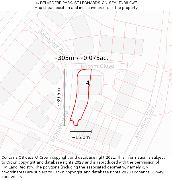 4, BELVEDERE PARK, ST LEONARDS-ON-SEA, TN38 0WE: Plot and title map