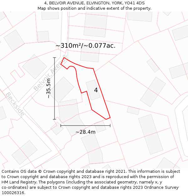 4, BELVOIR AVENUE, ELVINGTON, YORK, YO41 4DS: Plot and title map