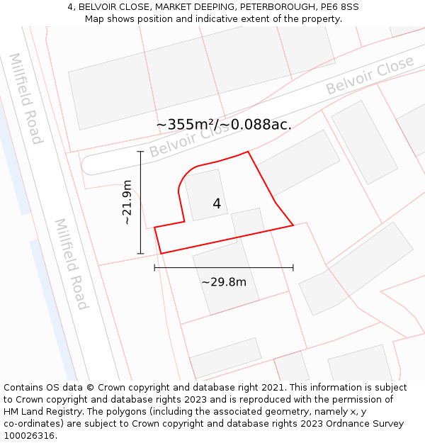 4, BELVOIR CLOSE, MARKET DEEPING, PETERBOROUGH, PE6 8SS: Plot and title map