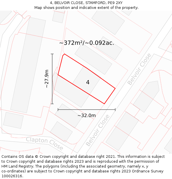 4, BELVOIR CLOSE, STAMFORD, PE9 2XY: Plot and title map
