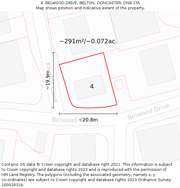 4, BELWOOD DRIVE, BELTON, DONCASTER, DN9 1TA: Plot and title map