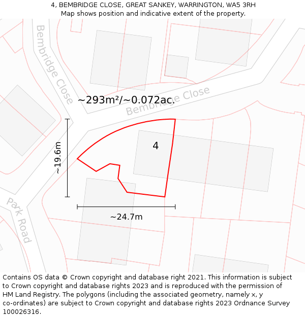 4, BEMBRIDGE CLOSE, GREAT SANKEY, WARRINGTON, WA5 3RH: Plot and title map