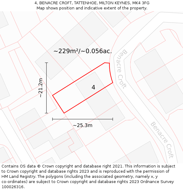 4, BENACRE CROFT, TATTENHOE, MILTON KEYNES, MK4 3FG: Plot and title map