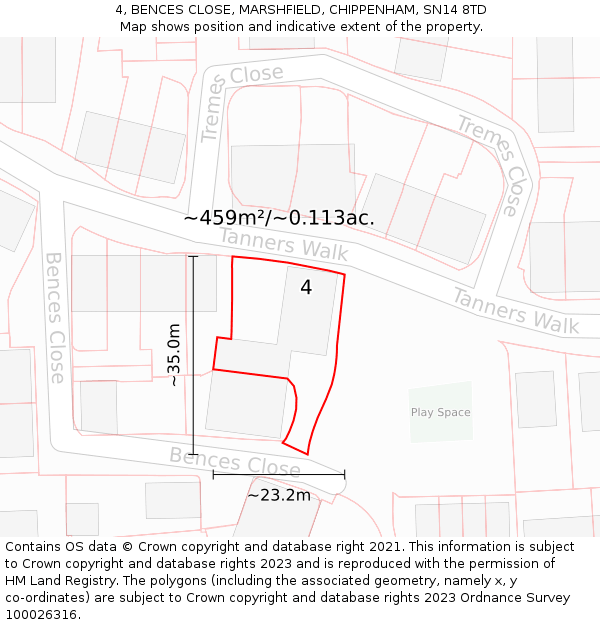 4, BENCES CLOSE, MARSHFIELD, CHIPPENHAM, SN14 8TD: Plot and title map