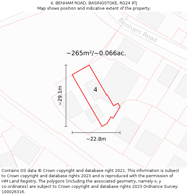 4, BENHAM ROAD, BASINGSTOKE, RG24 9TJ: Plot and title map