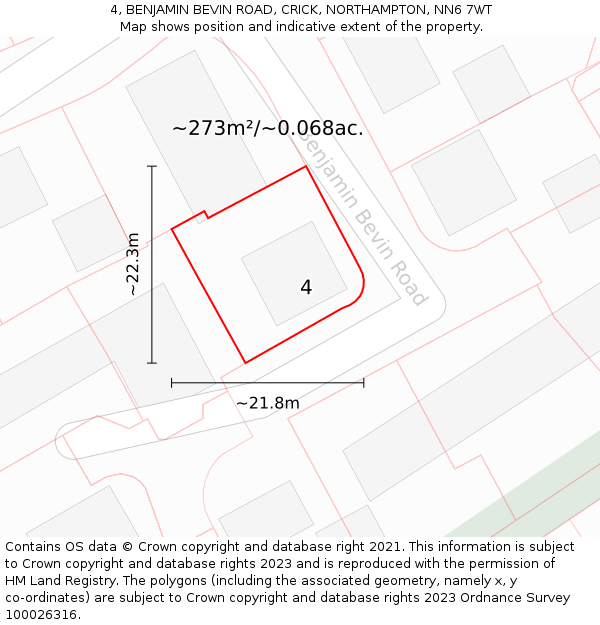 4, BENJAMIN BEVIN ROAD, CRICK, NORTHAMPTON, NN6 7WT: Plot and title map