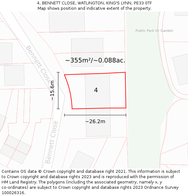 4, BENNETT CLOSE, WATLINGTON, KING'S LYNN, PE33 0TF: Plot and title map