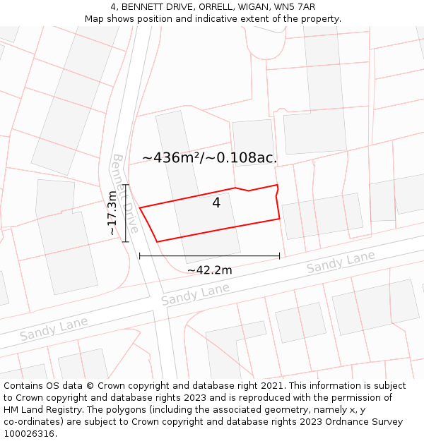 4, BENNETT DRIVE, ORRELL, WIGAN, WN5 7AR: Plot and title map
