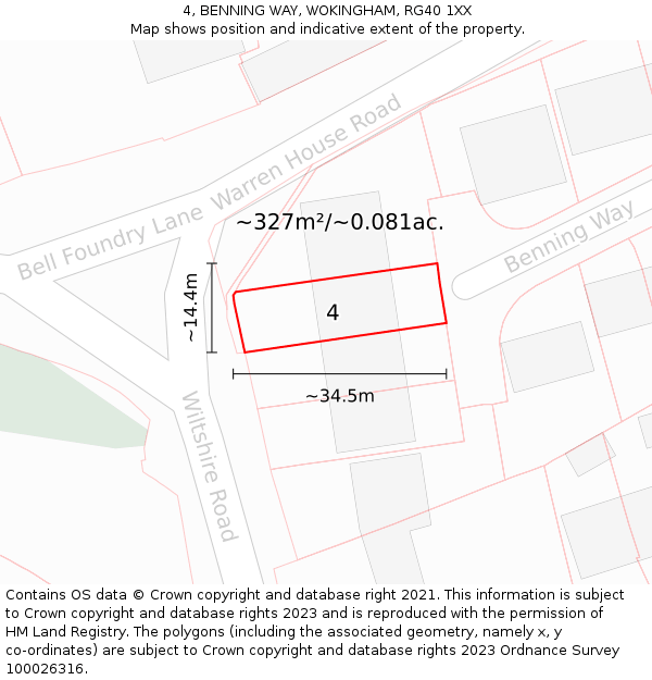 4, BENNING WAY, WOKINGHAM, RG40 1XX: Plot and title map