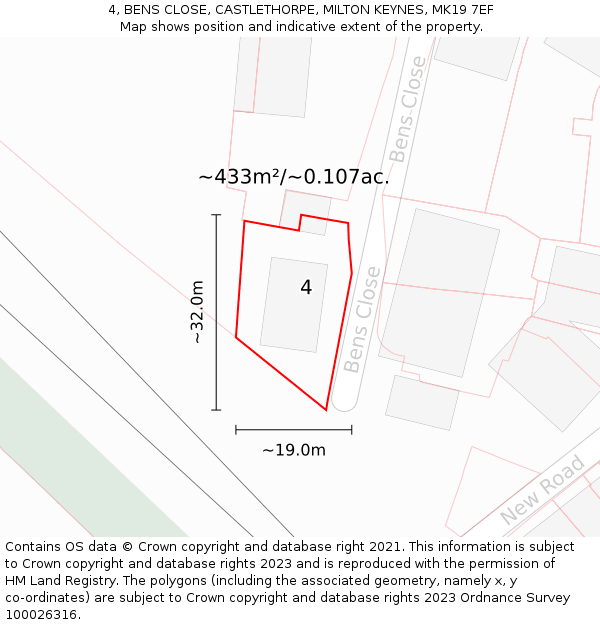 4, BENS CLOSE, CASTLETHORPE, MILTON KEYNES, MK19 7EF: Plot and title map