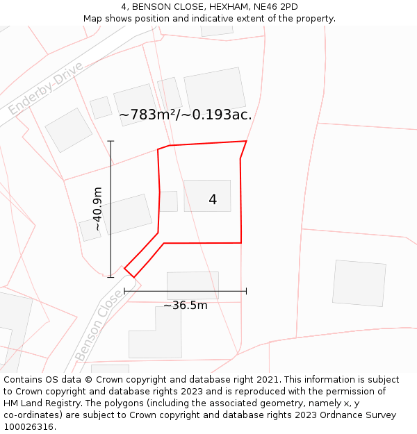 4, BENSON CLOSE, HEXHAM, NE46 2PD: Plot and title map
