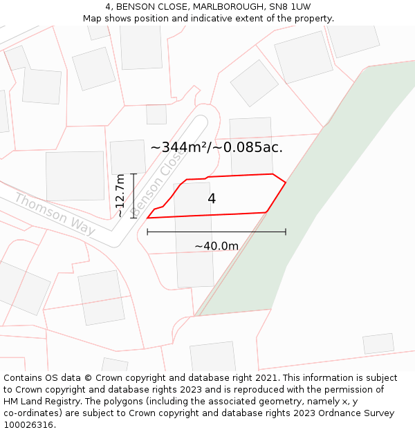 4, BENSON CLOSE, MARLBOROUGH, SN8 1UW: Plot and title map