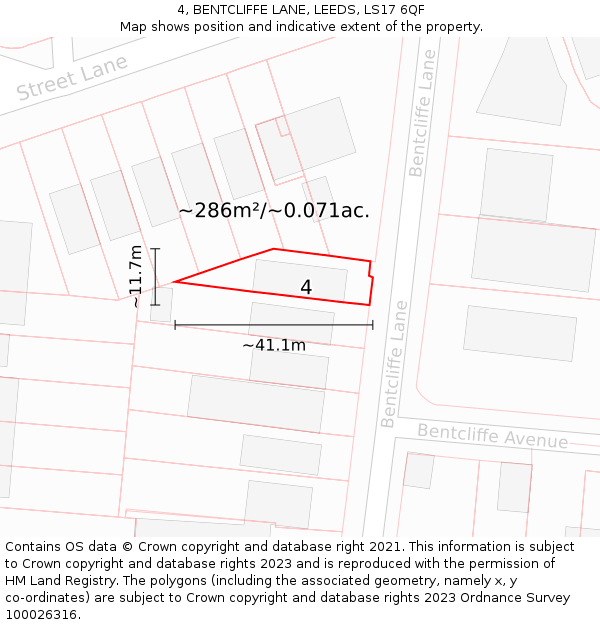 4, BENTCLIFFE LANE, LEEDS, LS17 6QF: Plot and title map