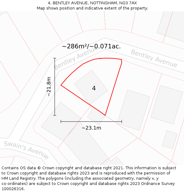 4, BENTLEY AVENUE, NOTTINGHAM, NG3 7AX: Plot and title map