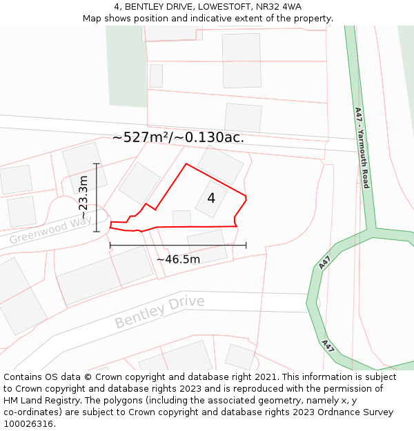 4, BENTLEY DRIVE, LOWESTOFT, NR32 4WA: Plot and title map