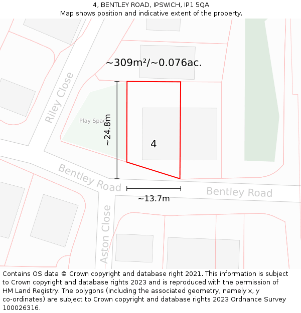 4, BENTLEY ROAD, IPSWICH, IP1 5QA: Plot and title map