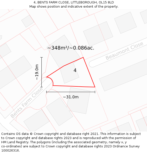 4, BENTS FARM CLOSE, LITTLEBOROUGH, OL15 8LD: Plot and title map