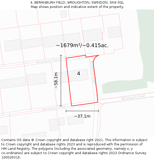 4, BERANBURH FIELD, WROUGHTON, SWINDON, SN4 0QL: Plot and title map
