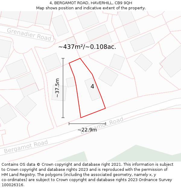 4, BERGAMOT ROAD, HAVERHILL, CB9 9QH: Plot and title map