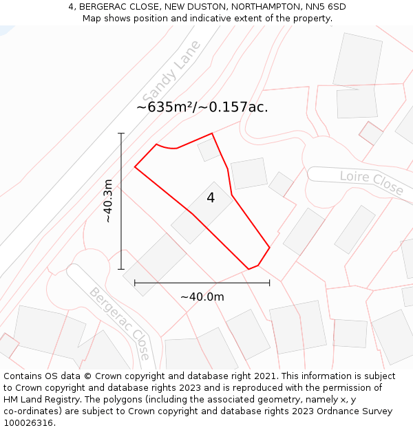 4, BERGERAC CLOSE, NEW DUSTON, NORTHAMPTON, NN5 6SD: Plot and title map