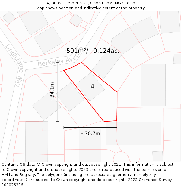 4, BERKELEY AVENUE, GRANTHAM, NG31 8UA: Plot and title map