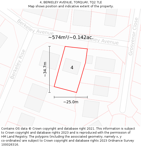 4, BERKELEY AVENUE, TORQUAY, TQ2 7LE: Plot and title map