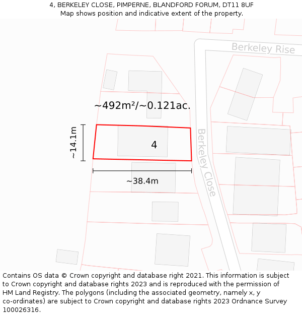 4, BERKELEY CLOSE, PIMPERNE, BLANDFORD FORUM, DT11 8UF: Plot and title map