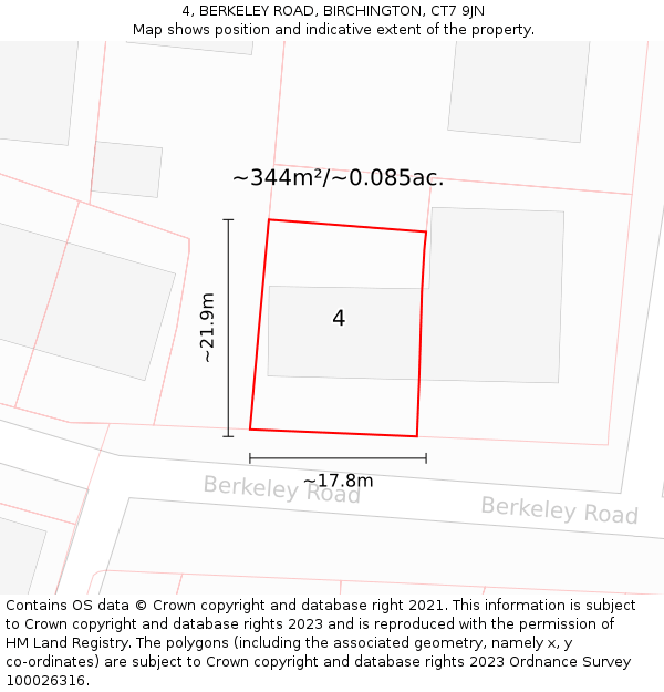 4, BERKELEY ROAD, BIRCHINGTON, CT7 9JN: Plot and title map