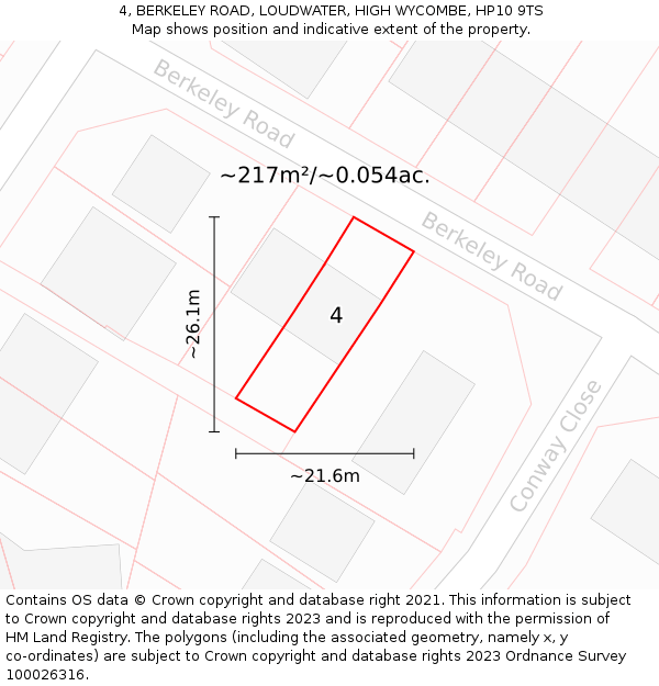 4, BERKELEY ROAD, LOUDWATER, HIGH WYCOMBE, HP10 9TS: Plot and title map