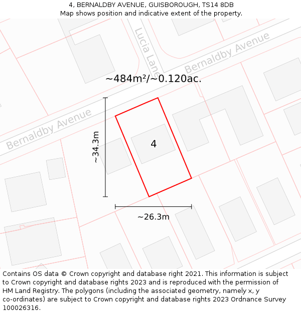 4, BERNALDBY AVENUE, GUISBOROUGH, TS14 8DB: Plot and title map