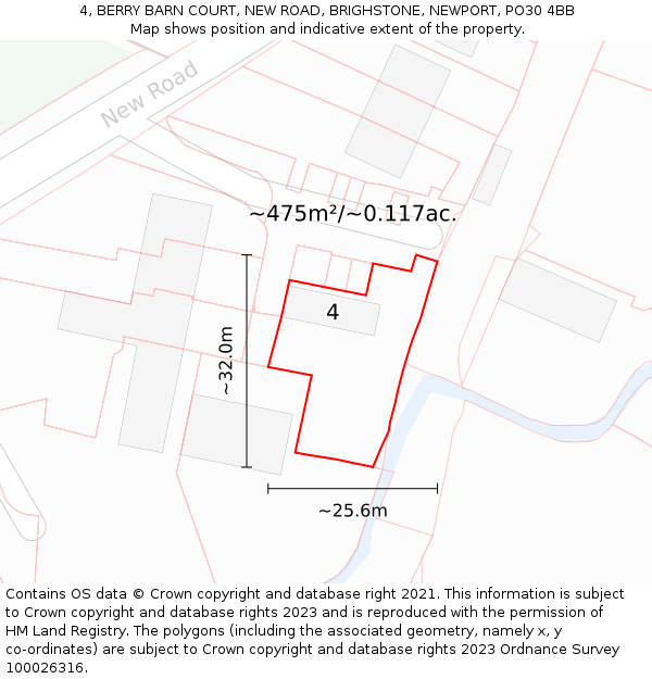 4, BERRY BARN COURT, NEW ROAD, BRIGHSTONE, NEWPORT, PO30 4BB: Plot and title map