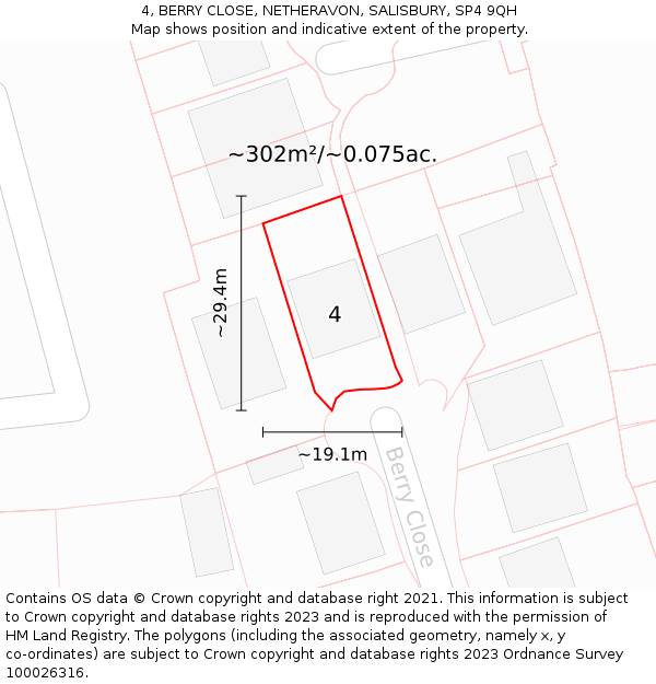 4, BERRY CLOSE, NETHERAVON, SALISBURY, SP4 9QH: Plot and title map