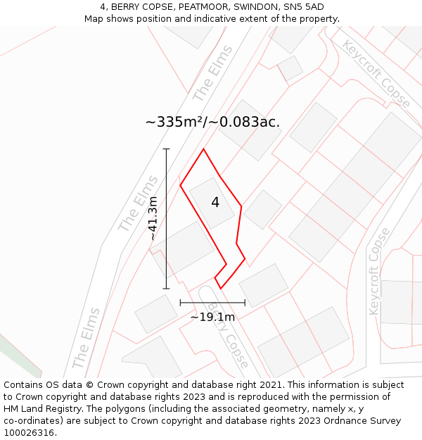 4, BERRY COPSE, PEATMOOR, SWINDON, SN5 5AD: Plot and title map
